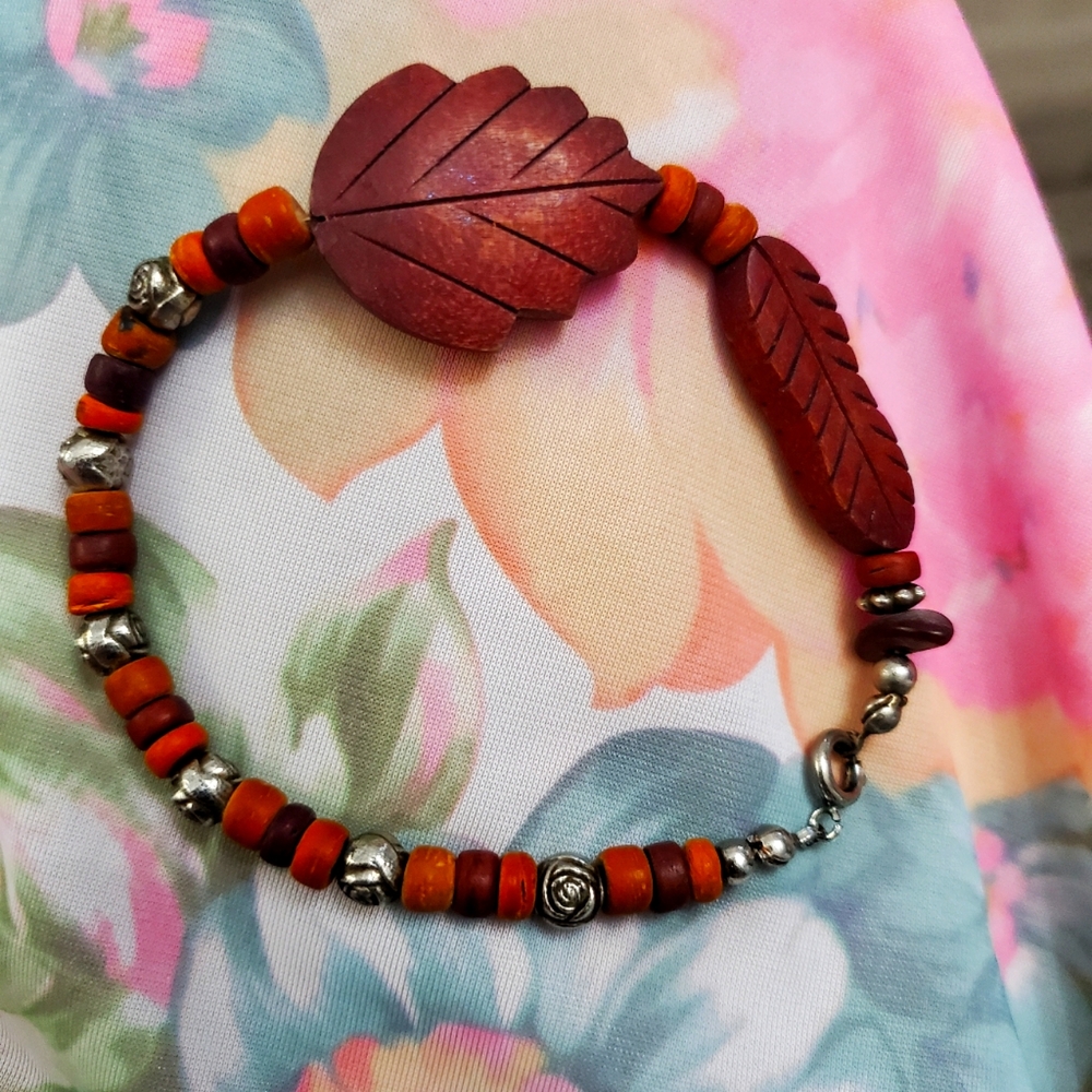 Tribal Fern Bracelet.  Vintage, delicately carved fern leaves, presumed mystical